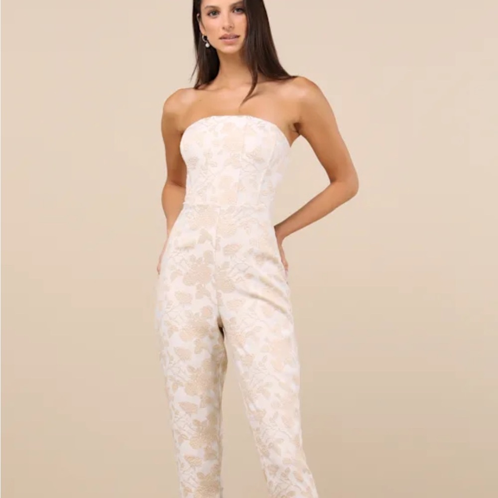 Lulu's Cream Floral Strapless Jumpsuit